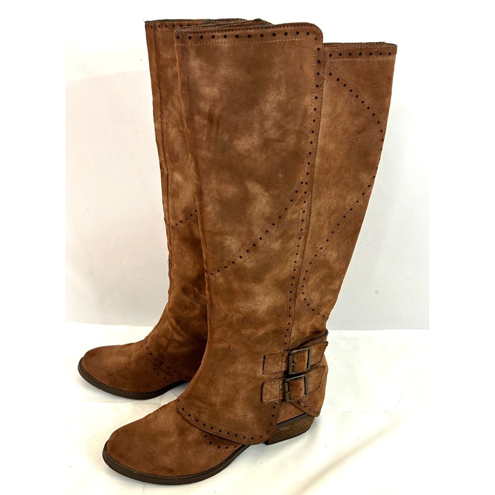 Not Rated Yuriko Button Concealed Heel Tan‎ Knee-High Western Boots Women's 7.5